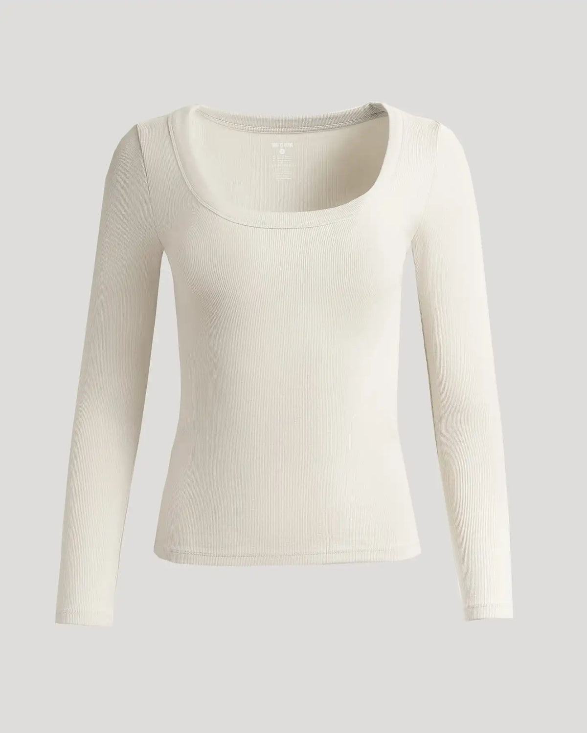 Womens Oatmeal Ribbed Long Sleeve Scoop Neck Tee