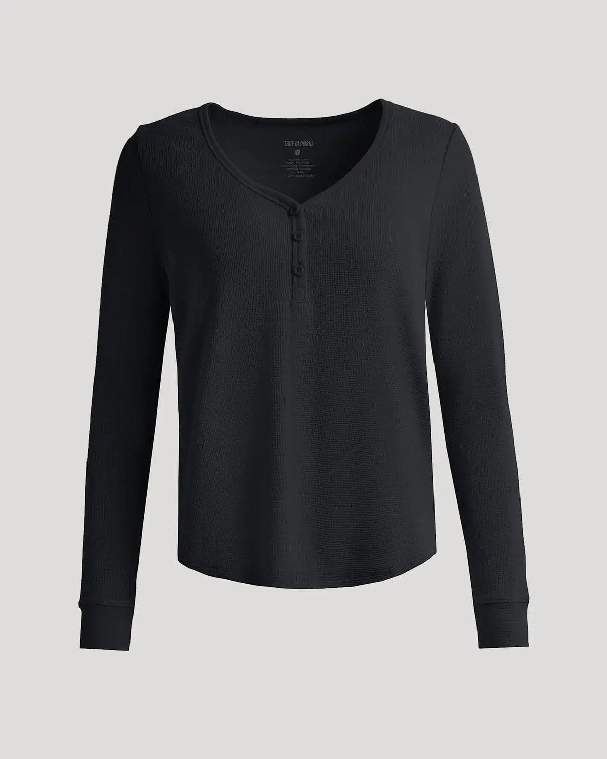 Womens Black Waffle Long Sleeve Boxy Henley