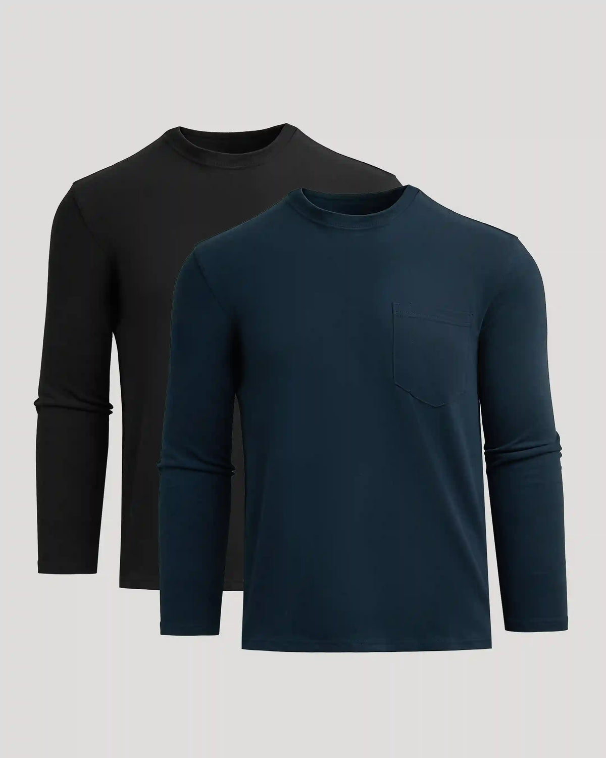 Black & Navy Heavyweight Long Sleeve Pocket Crew 2-PacK