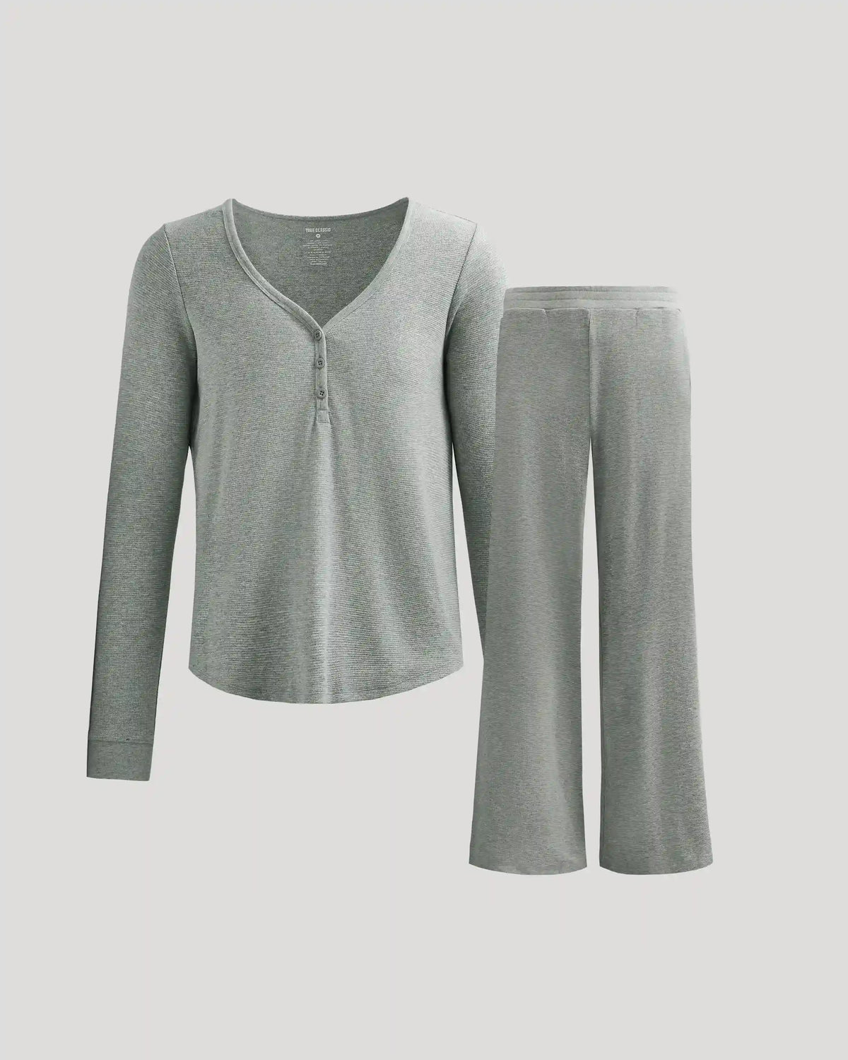 Womens Heather Gray Waffle Long Sleeve Henley & Waffle Leg Pant 2-Pack