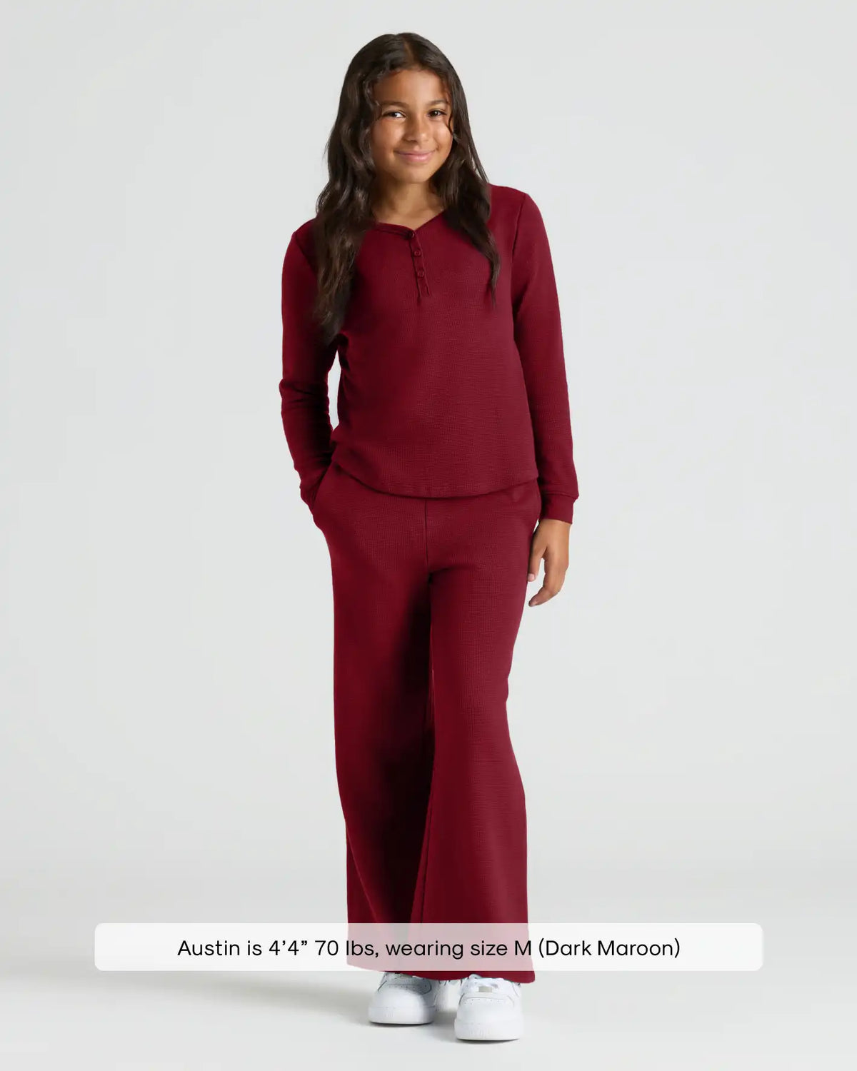 Girls Dark Maroon Waffle Long Sleeve Henley & Waffle Leg Pants 2-Pack
